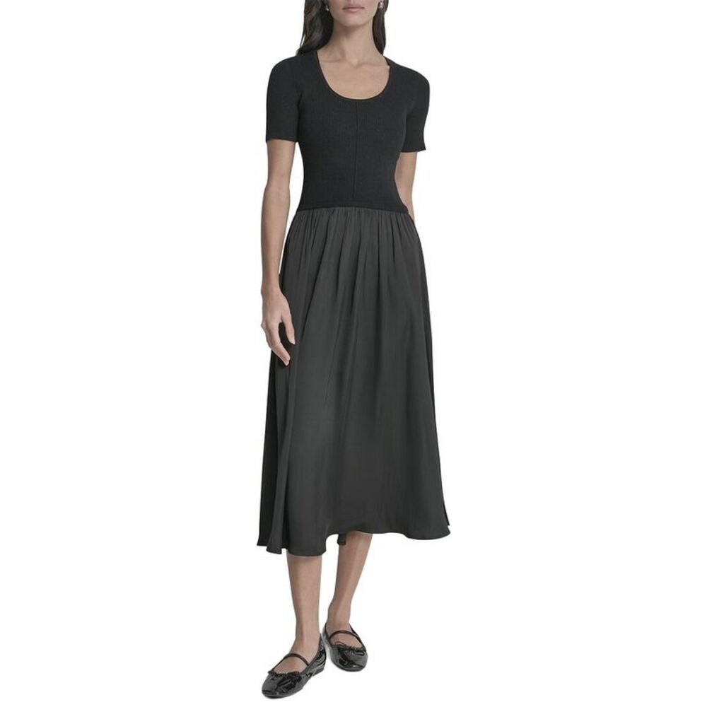 Dkny Womens Mix Media Spun Sweaterdress, Black
